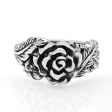 925 Oxidized Sterling Silver 34 mm Vintage Rose Flower with Leaves Band Ring for Women