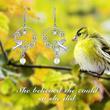 Hummingbird Earrings Sterling Silver Flower Birds Drop Earrings with Pearl, Crystals Jewelry Collection for Women