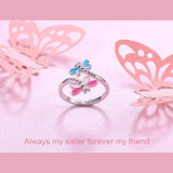 925 Sterling Silver Two Dragonflies(sister/friend) Open  Rings for Women