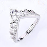 925 Sterling Silver Cubic Zirconia Princess Crown Women Ring with White Gold Plated