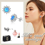 White Gold Plated Opal Earrings Sterling Silver Sunflower Cubic Zirconia Stud Earrings for Women Girls