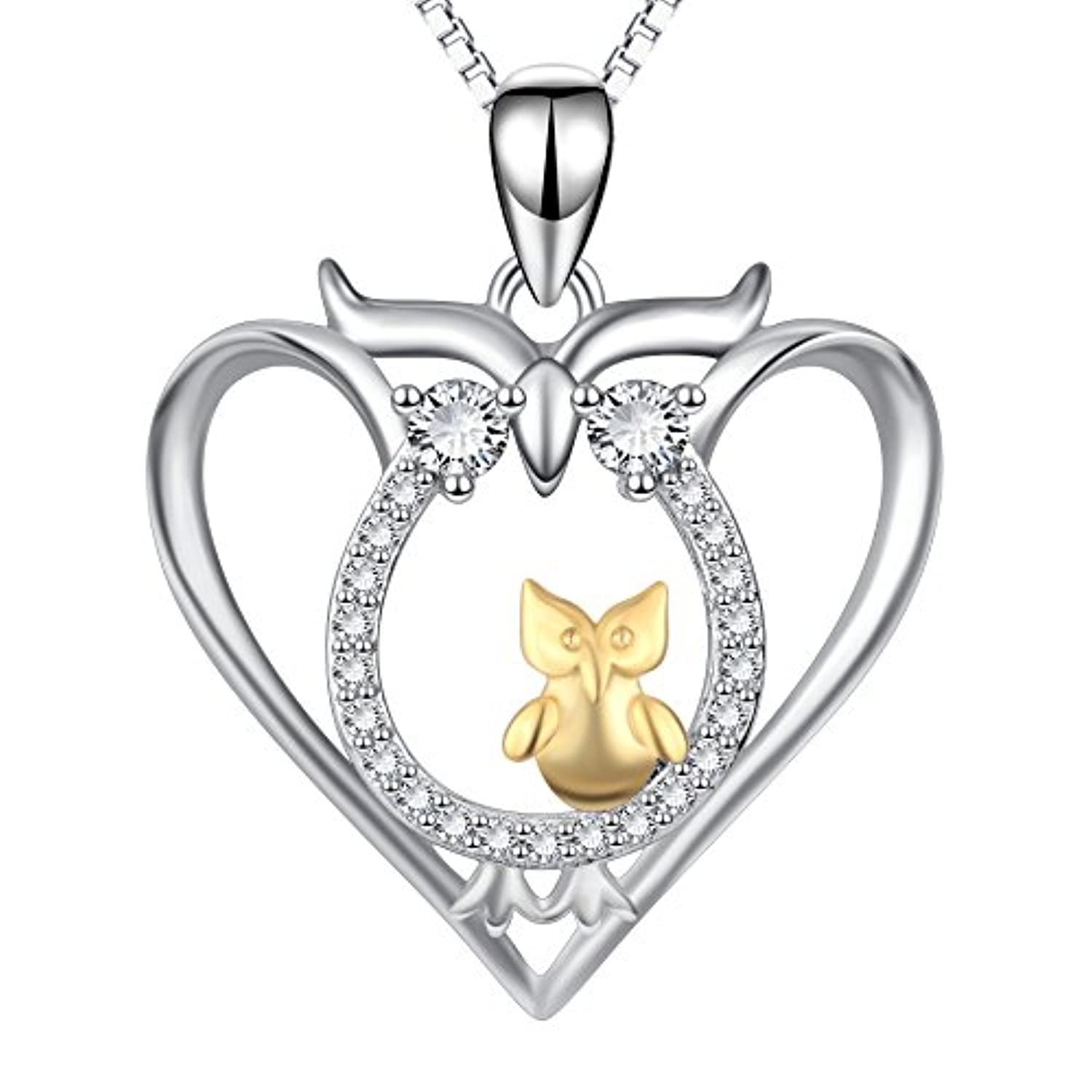 Two-Tone Love Heart Owl Pendant Necklace