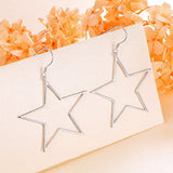 Geometric Jewelry 925 Sterling Silver Big Star Earrings Dangle Fish Hook Earrings for Women Gift