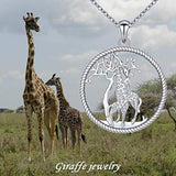 925 Sterling Silver Giraffe Jewelry Tree of Life Giraffe Family Pendant Necklace for Women, Mom and Child Giraffe Necklaces