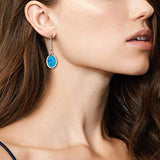 Sterling Silver Opal Dangle Earrings Blue Oval Drop Earrings October Birthstone Fine Jewelry for Women Girls