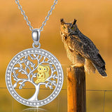 Family Tree of Life with Owl Sterling Silver Pendant Necklace with 18K Gold Plated and Cubic Zirconia Jewelry Gift for Women 18 Inch with Gift Box