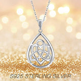 Good Luck Necklace 925 Sterling Silver Irish Celtic Knot Necklace Water Drop Pendant for Women