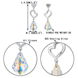 925 Sterling Silver CZ Open Heart Baroque Dangle Earrings Adorned with crystals