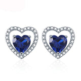 4.25Ct Double Heart Birthstone Halo CZ Post Stud Earrings 925 Sterling Silver Women