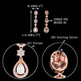 925 Sterling Silver CZ Classical Rose Gold-Tone Gatsby Inspired Tear Drop Dangle Earrings