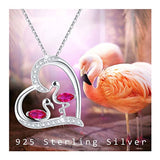 Flamingo Necklace 925 Sterling Silver Flamingo Animal Heart Pendant with Cubic Zirconia, Flamingo Bird Pendant Necklace Mother's Day Gifts for Women