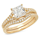 14k Yellow Gold Princess Cut Solitaire Engagement Wedding Ring Band Set For Ladies