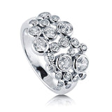 Rhodium Plated Sterling Silver Cubic Zirconia CZ Bubble Cocktail Fashion Right Hand Ring