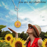 925 Sterling Silver Sunflower Heart With CZ Warmth Positivity Jewelry Y Pendant Necklace For Women