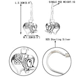 925 Sterling Silver Vintage Inspired Cute Animal Elephent Dangle Hook Earrings