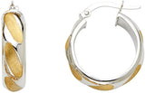 14k Yellow Or Two Tone White & Yellow Gold Earrings Snow Cut Hollow Hoop