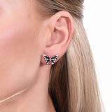 Rose Gold Flashed Sterling Silver Enamel Cubic Zirconia CZ Butterfly Fashion Stud Earrings