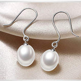 Fine Jewelry for Women 925 Sterling Silver Dangle Drop Dangle Hook Earrings Freshwater Cultured White Pearl 9-10mm