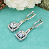 Women's 925 Sterling Silver CZ Square Pierced Dangle Earrings