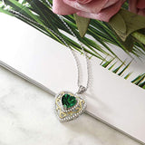 925 Sterling 2-Tone Green Simulated Emerald Pendant Necklace For Women (1.68 Ct Heart Shape with 18 Inch Silver Chain)