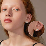 Lotus Stud Earrings for Women, 925 Sterling Silver  Flower Stud Jewelry with Zircon Gift for Women Girl Mom Sensitive Ears
