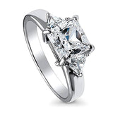 Rhodium Plated Sterling Silver Princess Cut Cubic Zirconia CZ 3-Stone Anniversary Promise Engagement Ring