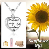 You are My Sunshine Necklace Sterling Silver Sunflower Heart Locket Necklace Gifts for Women Girls
