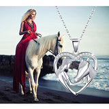 S925 Sterling silver Horse  in Heart Pendant Necklace Jewelry for Women