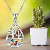 Cactus Pendant Necklace for Women Girls,925 Sterling Silver Cactus Pendant Necklace Cubic Zirconia Colorful Pendant Jewelry Gift for Mom/Wife/Daughter/Grandma/Girlfriend