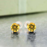 14K  Gold Yellow Citrine Stud  Earrings For Women