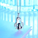 925 Sterling Silver Penguin Mother and Child Love Heart Pendant Necklace for Women Mom Christmas Gift Jewelry