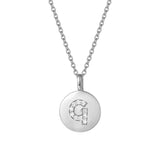 Sterling Silver Initial Pendant Necklace Round Disc CZ Initial White Gold Plated Dainty Alphabet  Necklace