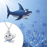 Baby Shark Necklace 925 Sterling Silver Cute Animal Necklace Hypoallergenic Opal Pendant Jewelry for Daughter/Teens/Women/Sensitive Skin