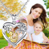 Love Heart Mom and Daughter Necklaces for Women Sterling Silver Love You Forever Mother And Daughter Heart Flower Pendant Necklace For Mom Grandma Mother Wife