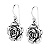 Sweet Blooming Rose Flower 925 Sterling Silver Dangle Drop Earrings