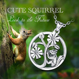 925 Sterling Silver Animal Squirrel on tree Necklace Birthday Christmas Gifts for Girls Women - 18in Chain
