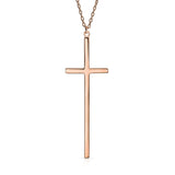 Basic Long Flat Thin Religious Latin Cross Pendant Necklace For Women For Teen 925 Sterling Silver
