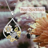 S925 Sterling Silver Bee Pendant Necklace Jewelry for Women Teens Birthday Gift