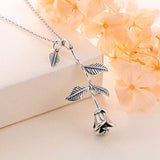 S925 Oxidized-plated Sterling Silver Rose Flower Pendant Necklace Jewelry for Women