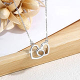 S925 Sterling Silver Two Heart Shaped  Necklace Pendant Jewelry for Women