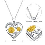 Sunflower Love Heart Pendant Necklace for Women, 925 Sterling Silver Sunshine Jewelry Gift for Girls Daughter Mom Wife