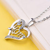 925 Sterling Silver Cubic Zirconia Heart Pendant Necklace Mother's Gift