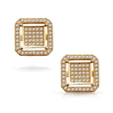 Geometric Square Box Cubic Zirconia Pave CZ Stud Earrings For Men 14K Gold Plated 925 Sterling Silver