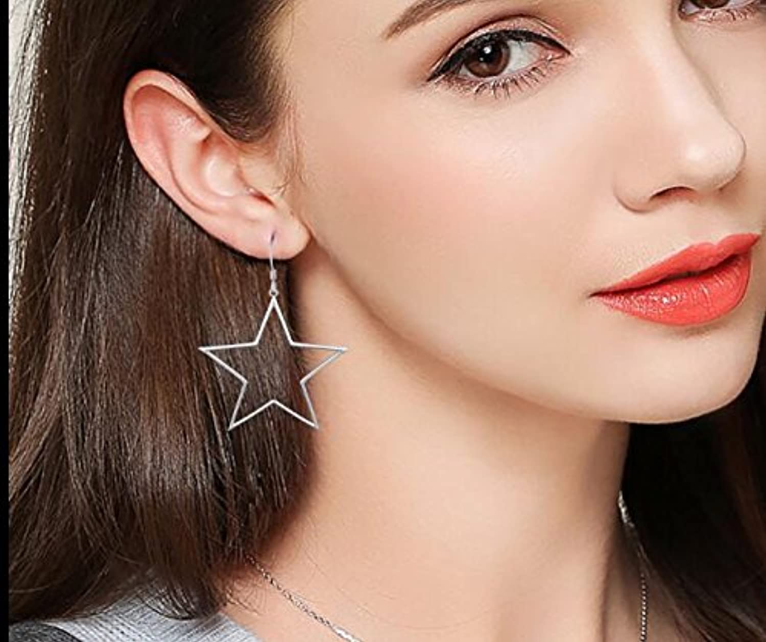Geometric Jewelry 925 Sterling Silver Big Star Earrings Dangle Fish Ho