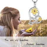 Sunflower Necklace You are My Sunshine - 925 Sterling Silver Love Heart Daisy Pendant Neckalce Jewelry Gift for Women Friend Wife Daughter