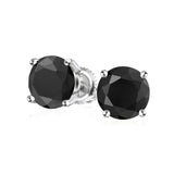 Black Round Solitaire Brilliant Cut CZ Stud Earrings For Women For Men Screwback 925 Sterling Silver