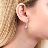 Rhodium Plated Sterling Silver Solitaire Anniversary Fashion Threader Earrings Made with Swarovski Zirconia Side View Cut