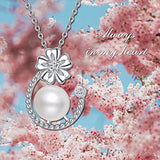 Pearl Flower Necklace Dainty Pendant Chain Sterling Silver With Cubic Zirconia Birthday Gift for Women