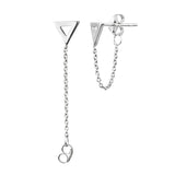 925 Sterling Silver Simple Small Minimalist Triangle  w/Chain Jacket Stud Earring