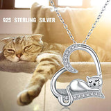 Cat Necklace 925 Sterling Silver Heart Necklace for Women,Cubic Zirconia Cute Animal Pendant Necklace Cat Jewelry for Mom